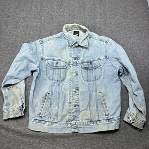 VTG Lee Riveted Denim Jean Trucker Jacket Mens Large 90s USA Made Cotton Grunge